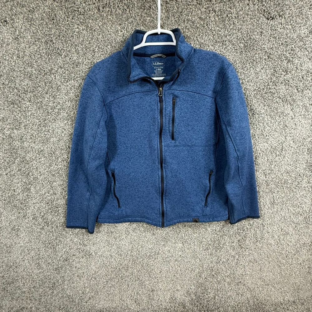 LL Bean Sweater Fleece Full Zip Jacket Blue Heather Mens Large